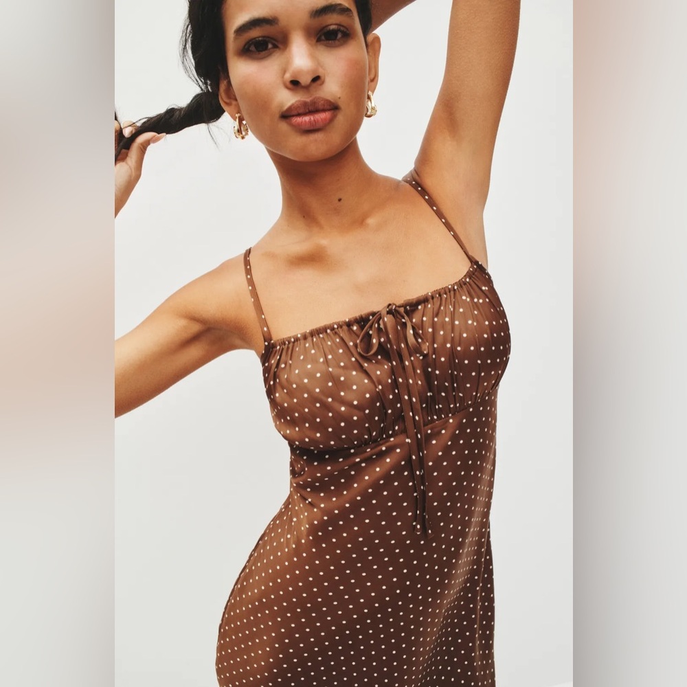 Ciao Lucia brown polka dot Leo Satin midi dress - Picture 4 of 13